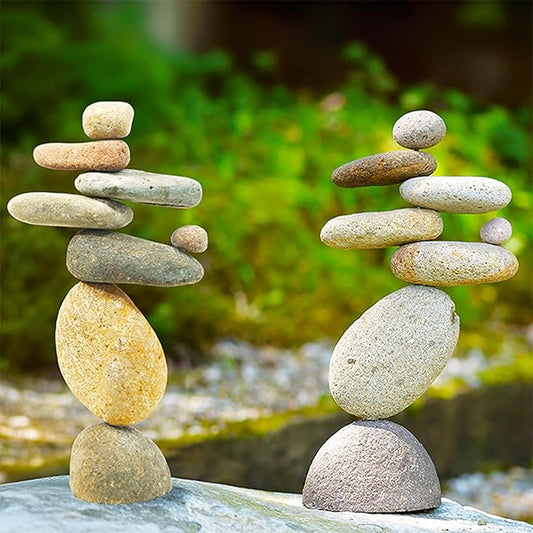 Ancient Graffiti Eight Stone Cairns, 14" H, Pack of 2 – Handcrafted River Rock Garden Sculptures, Natural Stone Stack Outdoor Statues for Yard, Garden Art & Pathway Décor
