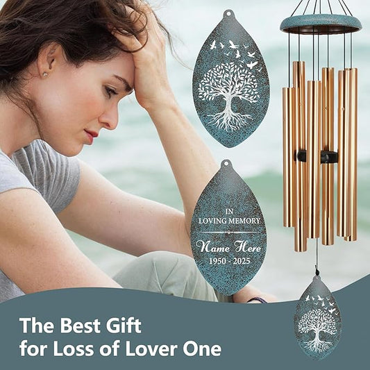 ASTARIN Sympathy Wind Chimes Personalized, Tree Life Sympathy Gifts Wind Chime for Loss of Loved Mom/Dad, Commemorative Wind Chimes for Condolences/Funeral, Outside Decor(Produced in USA)