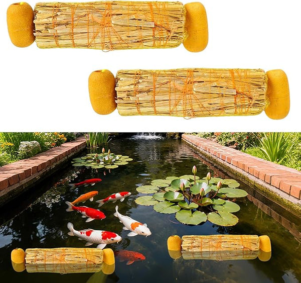 Bompro 2 Pcs Floating Wheat Straw Pond Cleaning Bag for Ponds, Fountains, Koi Tanks, and More