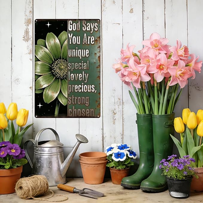 Garden Signs for Outside God Says You Are, Funny Metal Signs for Home Garden Patio Yard, Retro Gardening Gifts for Women, Wall Decor 12" x 8"