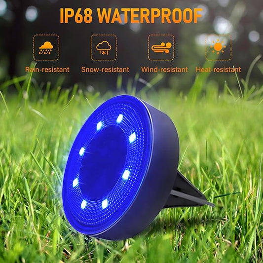 Siatom Solar Ground Lights 12 Pack, IP68 Waterproof Solar In-Ground Light for Outdoor, Flat Landscape Lighting, Garden Disc Light for Pathway, Walkway, and Yard - 12 Pcs (Blue)