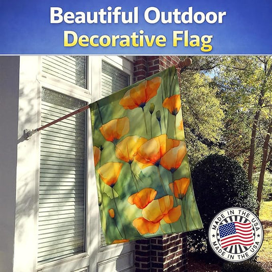 Caroline's Treasures California California Poppies in Watercolor House Flag Large Porch Sleeve Pole Decorative Outside Yard Banner Artwork Wall Hanging, Polyester, House Size, Multicolor