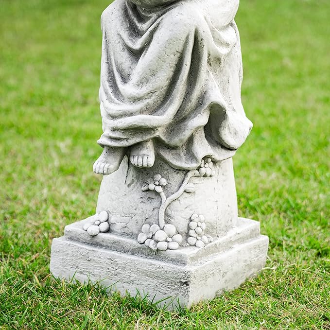 glitzhome GH50526 Angel with a Bird Bath Garden Decor Statue, 31 Inch, Antique Beige