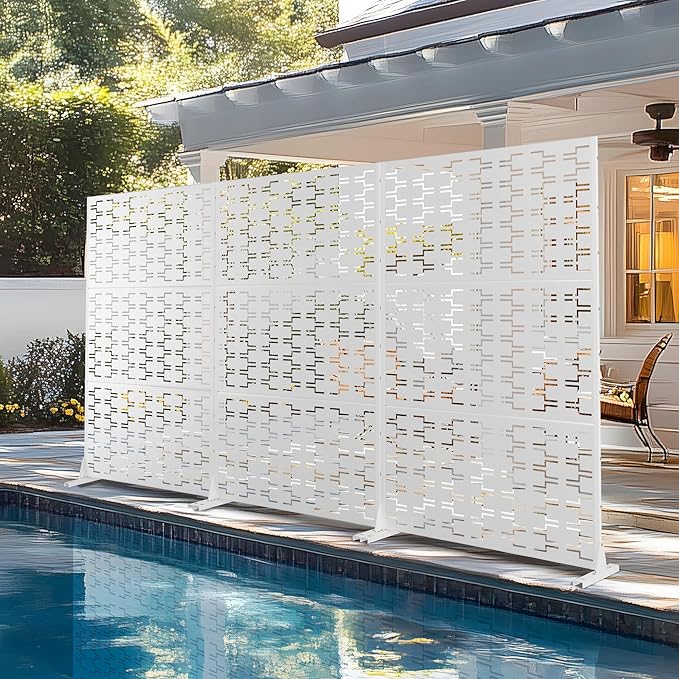 72" Hร47" W Metal Privacy Screen Outdoor Privacy Screen Freestanding, Outdoor Privacy Screens and Panels for Patio Lawn Deck(Consists of 3 Panels)