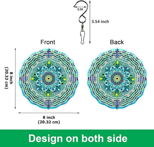 WIRESTER Hanging Wind Spinner 8 Inch, Metal 3D Wind Sculpture Ornament Decoration for Home Yard Garden Patio Balcony Indoor Outdoor - Teal Blue Green Mandala Vintage