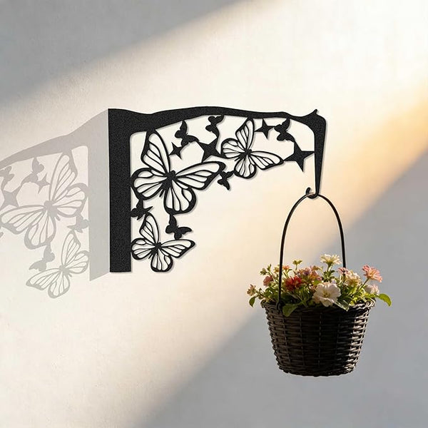 Black Metal Butterfly Plant Wall Hanger Hook for Outdoor Indoor, Hanger Bracket for Blasket Pot Staghorn Fern Bird Feeder Wind Chime, Butterfly Decor for Wall Window Patio Porch Garden Home