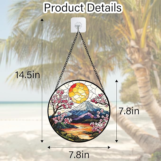 DASTOLL Stained Glass Window Hanging, Sun Blooming Cherry Blossoms Suncatcher Diamond Glass Panel Sun Catchers Decor for Birthday for Women, Men, Wife, Aunt, and Mom 6.3 in