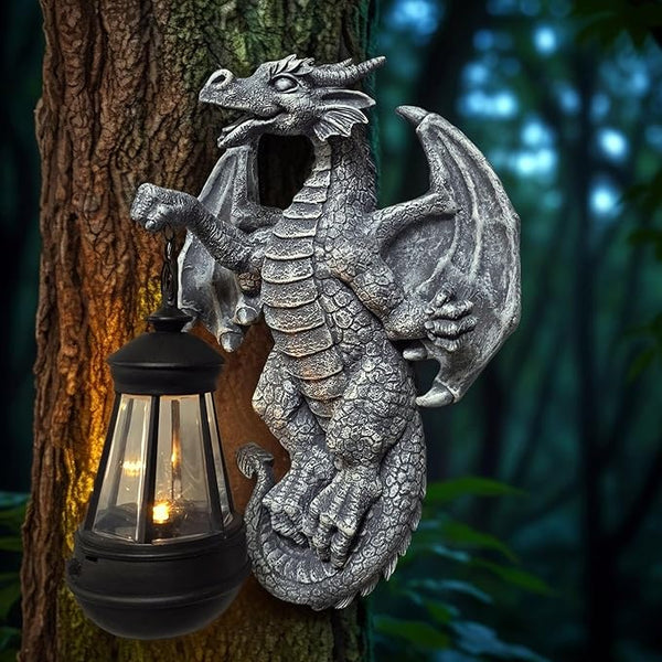 Dragon Tree Hugger Garden Decor Solar Dragon Lamp Lantern Statues Lawn Ornaments for Outside Patio Balcony Yard Unique Housewarming Gifts