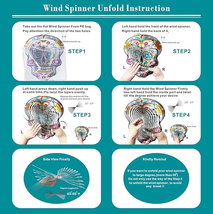 Fonmy Kinetic 3D Metal Garden Wind Spinner Quality Hanging Ornament for Home and Garden 12inch Mandala Daisy Sugar Skull Wind Spinners