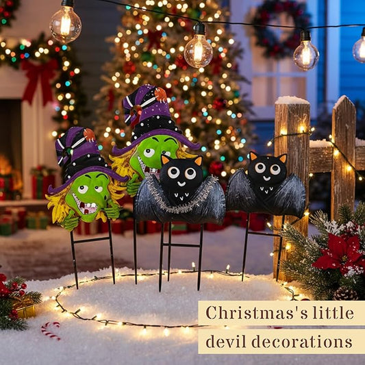 Metal Halloween Yard Stakes Decorations for Outdoor, Bat Witch Girl Garden Stakes for Halloween Party Decor, Purple Yard Sign for Lawn Patio, 25"