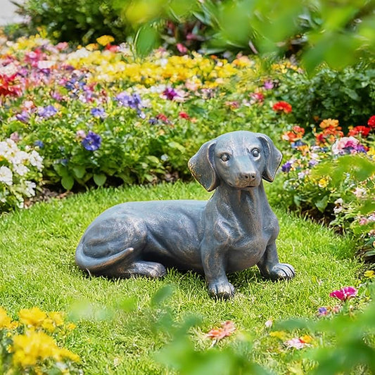 Dachshund Decor Garden Outdoor Statue – 14Inch Hand-Painted Dog Statue for Yard Décor Collectible Dachshund Figurine for Dog Lovers and Dachshund Owners 14 * 7.6 * 10.8 Inch