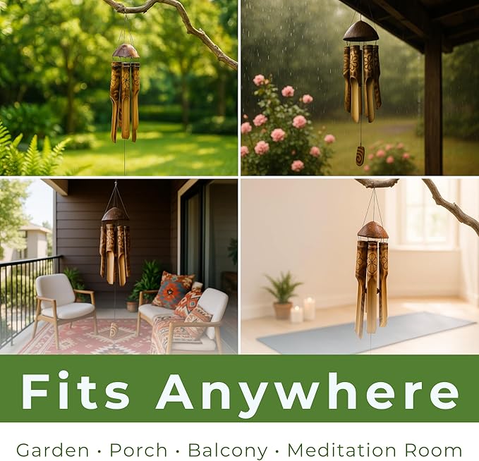 Solange & Frances Bamboo Wind Chimes - Elegant Home Decor for Front Porch and Garden. Unique Gifts for Women, White Elephant Gifts, Outdoor Wind Chimes for Relaxing Ambiance