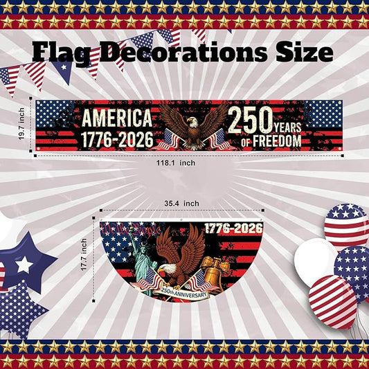 Chumia 5 Pcs 250th Anniversary Decorations Include 1776-2026 Patriotic Outdoor Hanging Bunting Fan Banners American Flag Fence Banner Fourth of July Independence Day Porch Yard Garden Decor
