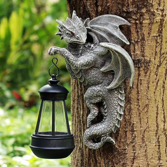 Solar Dragon Statue Outdoor Garden Decor - Medieval Fantasy Yard Art, Whimsical Lawn Ornaments, Unique Decorations Outdoor & Gifts, Weather-Resistant Animal Figurine Gift with Handmade Look