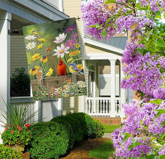 Spring Cardinal House Flag 28x40 Double Sided, Large Burlap Cardinal Birds Flowers Garden Yard Flags for Outside Outdoor House Spring Decoration