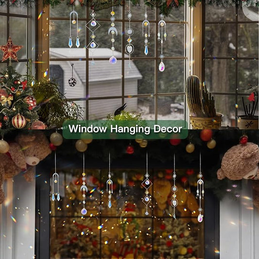 suddus 6pcs Silver Suncatchers Crystal Prism, Christmas Rainbow Maker Pendants, Sun Catcher Hanging for Window, Home, Garden, Cat, Thanksgiving Day, Party, Wedding Decoration