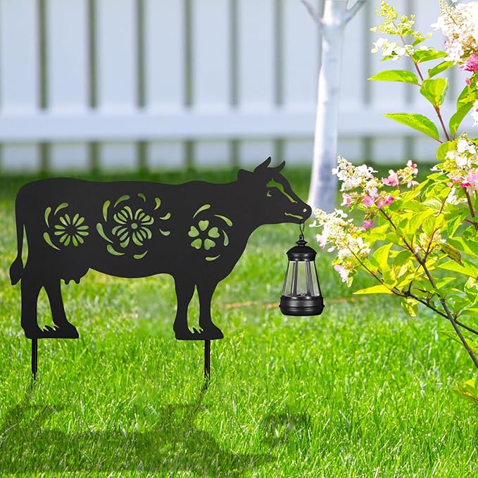 2Pack Solar Outdoor Garden Lights Stakes Solar Metal Flower Cow Lawn Deco Statue Patio, Outdoor Decor, Garden Decorations, Lawn Ornaments