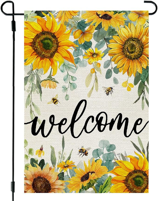 CROWNED BEAUTY Summer Garden Flag Sunflowers 12x18 Inch Double Sided Small Yellow Floral Seasonal Holiday Decoration for Outside Yard