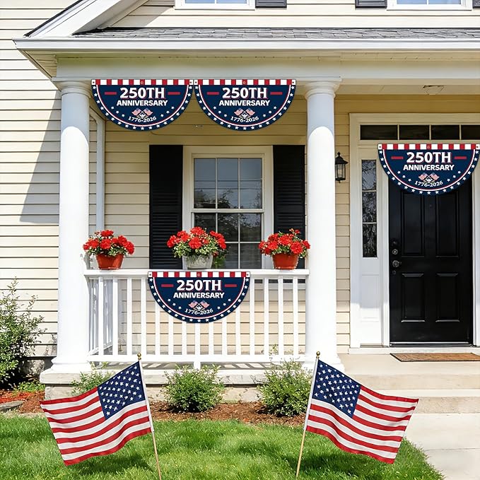 8Pcs 1.5x3 Ft 250th Anniversary USA Flag Bunting 1776-2026 Birthday Fan Flag Decoration Patriotic Stars 250 Years Anniversary Yard Signs for 4th of July Memorial Day Indoor Outdoor Porch Hanging Decor