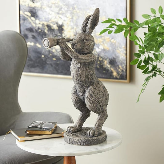Deco 79 Polystone Rabbit Textured Sculpture with Telescope, 8" x 12" x 22", Gray
