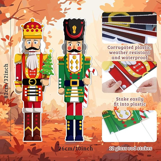 Geetery 4 Pcs Large Nutcracker Yard Sign with 16 Stakes 32 Inch Christmas Yard Decorations Outdoor Holiday Nutcracker Xmas Outside Lawn Decor for Garden Pathway Party(Red,Blue,Green,Classic)