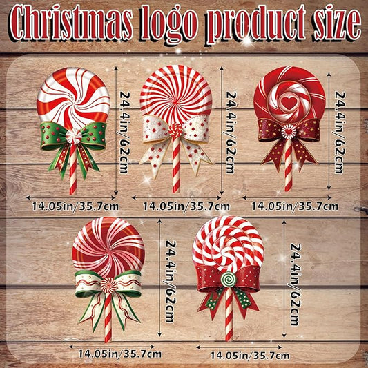 Outdoor Christmas Decorations Jumbo 24 Inch Lollipop Yard Signs 5ct with 20 Stakes 10 Fiberglass and 10 Metal Waterproof Holiday Christmas Decorations for and Garden Waterproof