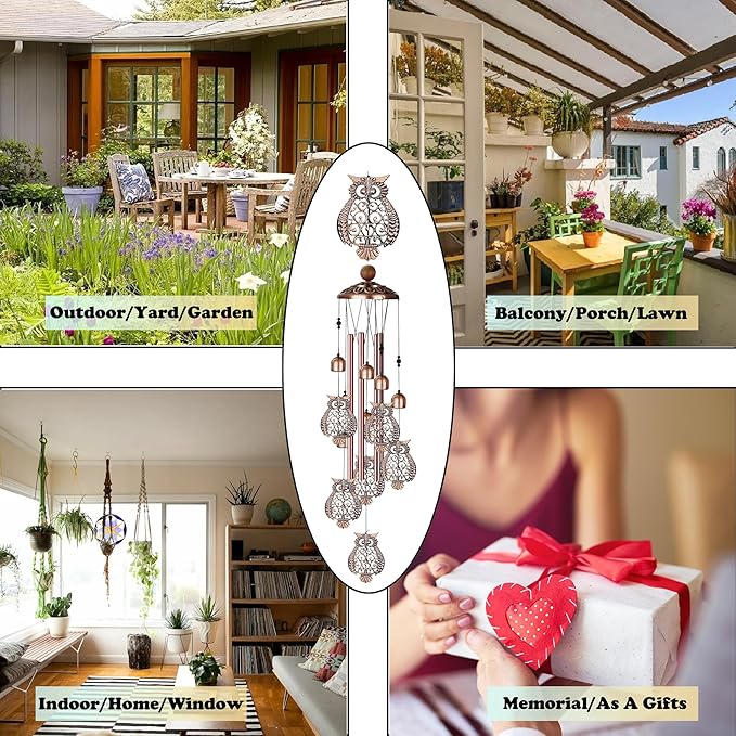 Wind Chimes for Outside- Owl,Owl Gifts for Women Men,Metal Wind Chimes Memorial for Outside/Indoors, Lawn, Patio, Home, Porch, Yard Decor, Garden Decorations