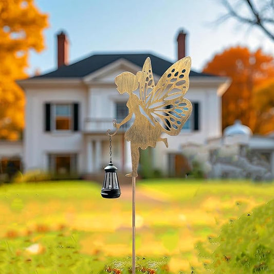 Solar Fairy Garden Decor, Metal Running Fairy Statues Stakes, Outdoor Waterproof Garden Ornament for Patio, Lawn, Yard, Housewarming Gift for Gardening Mom Grandma