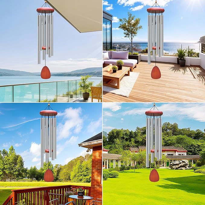 WENANA Large Aluminium Wind Chimes Outside, Soothing Melodic Memorial Sympathy Wind Chime, Suitable Outdoor Garden Decor, Gift for Mom Women Neighbors (Light Gray Wind Chime -36“)