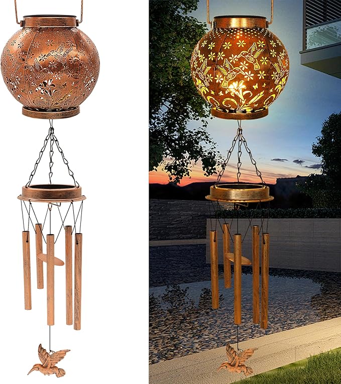 YJFWAL Hummingbird Wind Chimes for Outside, Gifts for Mothers Day Woman Mom Grandma,30" Metal Hanging Solar Lantern Wind Chimes Outdoor, Garden Decor Memorial Windchimes for Patio Porch Yard