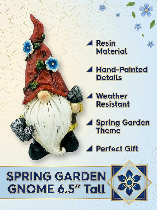 GoGnome 3-Pack Spring Garden Gnome Figurines, 6.5" Resin Decorative Gnomes with Lantern, Birdhouse & Watering Can, Indoor Outdoor Tabletop Home Yard Lawn Decor (Multicolor)