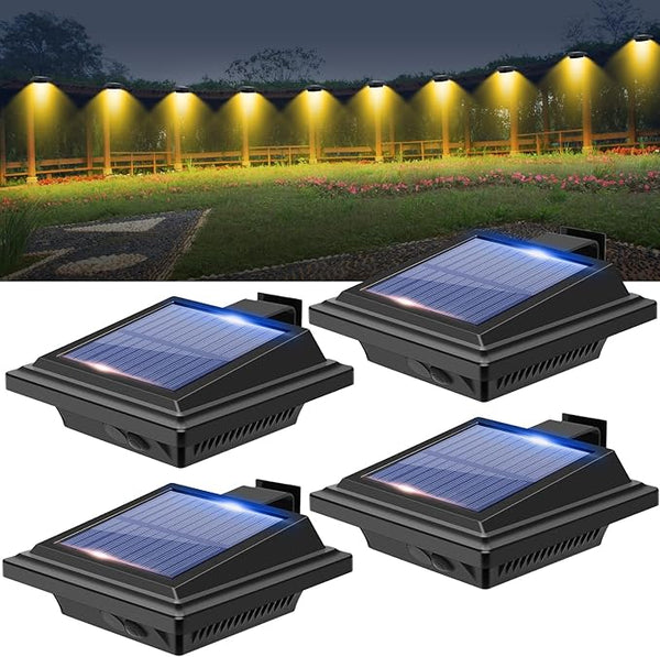 Gutter Lights, 40 LED Solar Patio Decor Lights - Deck, Fence, Wall, Backyard, Porch, Pool, Step Lights (4Pack - Black, Warm White Light)