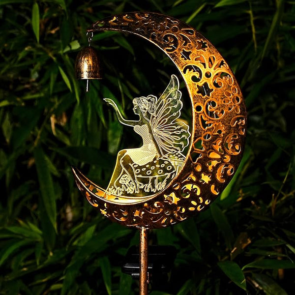 Solar Fairy Moon Figurine Light, Waterproof Garden Stakes Decor Outdoor Yard Decorations for Lawn, Patio,Yard, Pathway,Housewarming Ornament Gifts Ideas for Gardening Mom Grandma