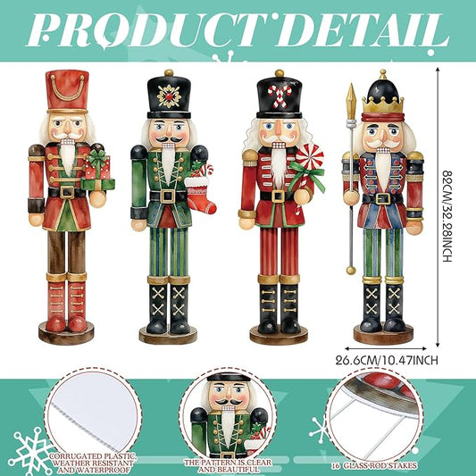 Geetery 4 Pcs Large Nutcracker Yard Sign with 16 Stakes 32 Inch Christmas Yard Decorations Outdoor Holiday Nutcracker Xmas Outside Lawn Decor for Garden Pathway Party(Red, Green,Novel)