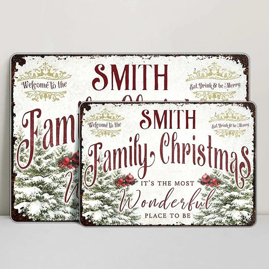 Welcome to The Family Christmas Metal Sign, Personalized Family Metal Sign, Customized Christmas Garden Signs for Families, Families Outdoor Signs on Xmas, Holiday Xmas Gifts