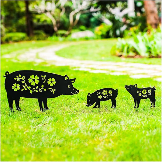 Pig Metal Decorative Garden Stakes Pig Gifts for Women Men Mom Birthday Gifts Silhouette Statues for Garden Decor, Yard Art, Patio, Outside, Lawn Ornaments, Outdoor Decorations