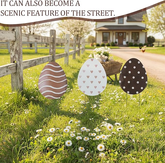 Frienda 3 Pack Metal Easter Eggs Yard Signs Outdoor Decoration 14inch Easter Decorative Garden Stakes Rustic Farmhouse Holiday Decor for Spring Home Pathway Walkway Front Yard Lawn Party Supplies