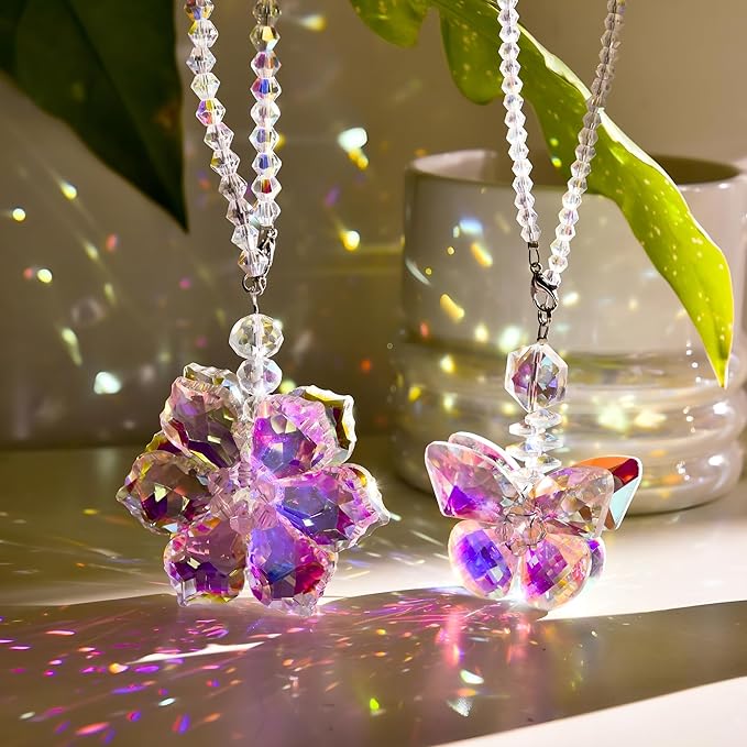 Hanging Crystal Sun Catcher, Hanging Car Decoration, Crystal Ornament for Car, Rainbow Prism, Home Decoration (Butterfly)