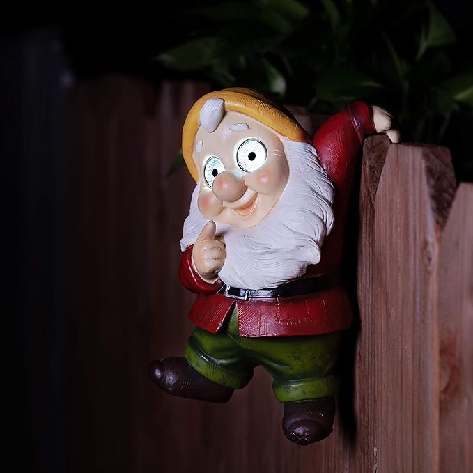 Blazin' Solar Garden Gnome Decor | Patio Decorations Outdoor Lawn Ornaments | Solar Light Elf Figurine for Yard, Balcony, Deck | Weather Resistant | Patio Gift | Auto On/Off - (Red)
