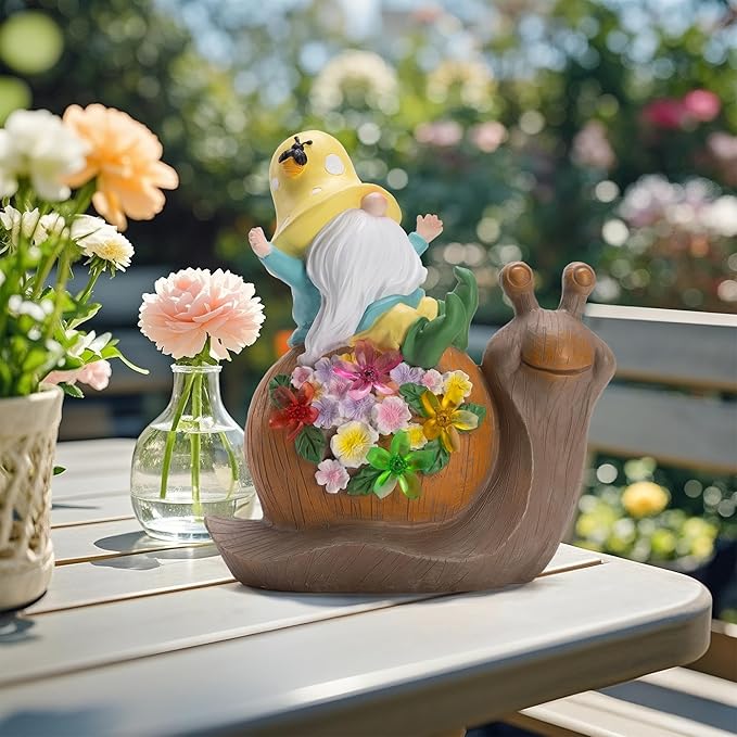 Etlemonde Solar Gnomes Outdoor Snail Garden Statue for Yard with Outdoor Decorations for Patio Mom Gift
