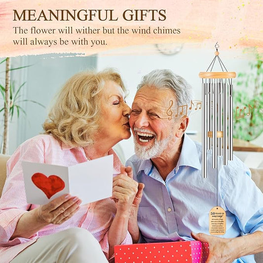 50th Anniversary Wind Chimes, Gifts for 50 Year Wedding Anniversarie Couple Parents, Happy 50th Anniversary Decorations, 25.5inch, Love Bird