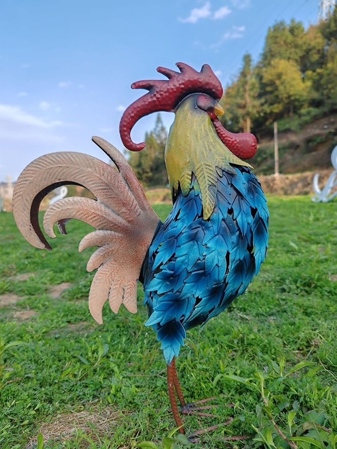 Metal Rooster Statues Vintage Outdoor Garden Decor for Patio Lawn Backyard
