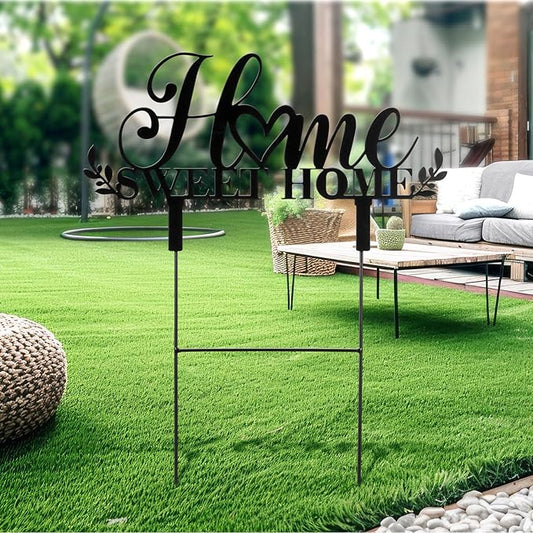 Amyhill Sweet Home Outdoor Decor Metal Garden Stakes 25 Inch Welcome Home Yard Signs Decorations Housewarming Decorative Garden Stakes Decorations for Family Welcoming Party Patio Lawn Walkway