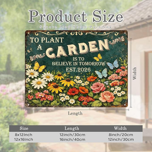 Personalized Garden Signs for Outside Custom Metal Tin Sign for Women, Retro Welcome Metal Sign for Patio, Yard Rustic Home Decor Gifts for Mothers Day, Grandmas, and Gardening Lovers