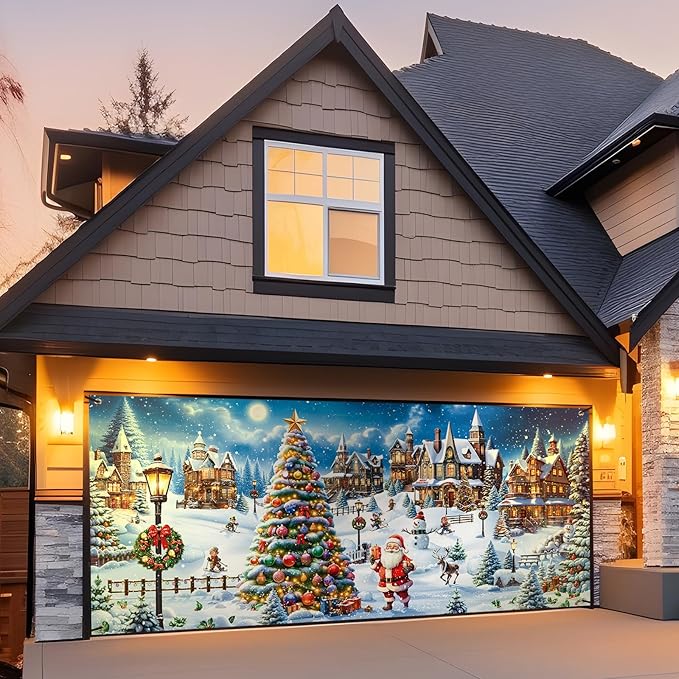 Panelee Christmas Garage Door Decoration 7x16ft Large Christmas Village Garage Door Banner Xmas North Pole Hanging Banner Decoration for Home Yard Xmas Theme Party Outdoor Wall Decor (North Pole)