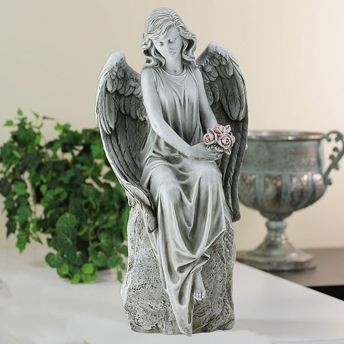 Joseph's Studio by Roman, 17.75" H Angel Holding Flowers Garden Statue, Religious Outdoor Decor