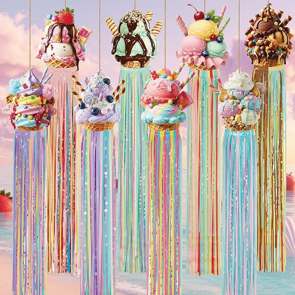 Affrolling 8 Pcs Ice Cream Party Decorations Summer Ice Cream Birthday Party Hanging Decoration with Tassels for Summer Baby Shower Wedding Backdrop Decor Supplies 3.3 ft Outdoor Banner Sign Decor
