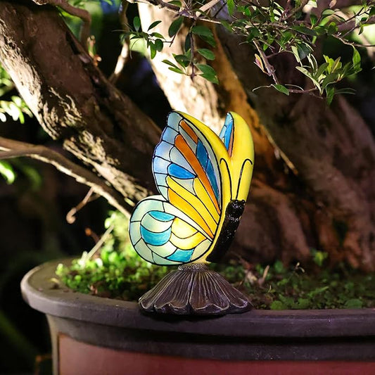 Rezpuao Solar Butterfly Garden Statues,Butterfly Decor for Outdoor,Resin Colorful Butterflies Figurine with Solar Light for Patio,Balcony,Yard,Lawn Ornament,Perfect Garden Gift