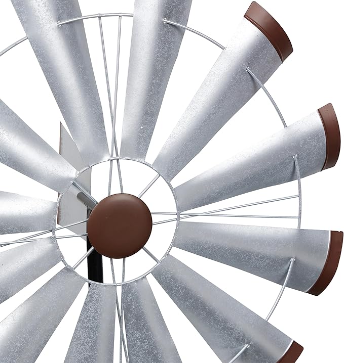Alpine Corporation 85" Tall Outdoor Metal Wind Spinners, Large Kinetic Windmill, Outdoor Decor, Silver
