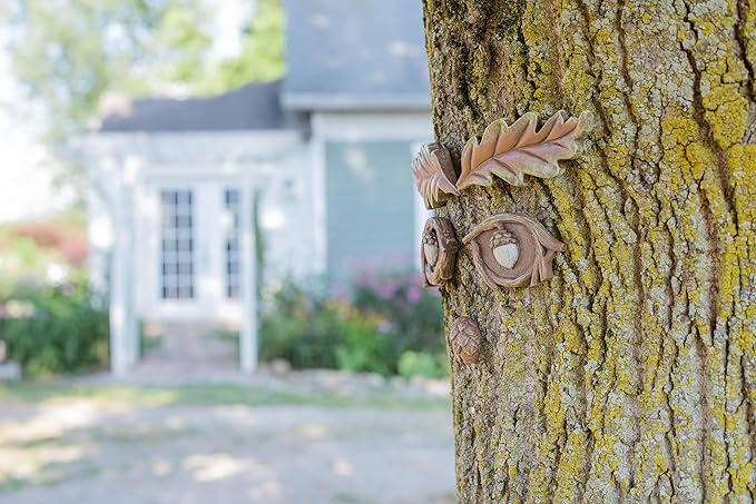 NAT & Jules Acorn Eyes Brown 3 inch Resin Stone Outdoor Tree Face Statue